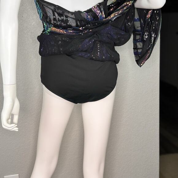 Fashion Nova Maxi Gown Rare Find Sequin Mesh Glam Mermaid Deco Siren Size L - Picture 6 of 9